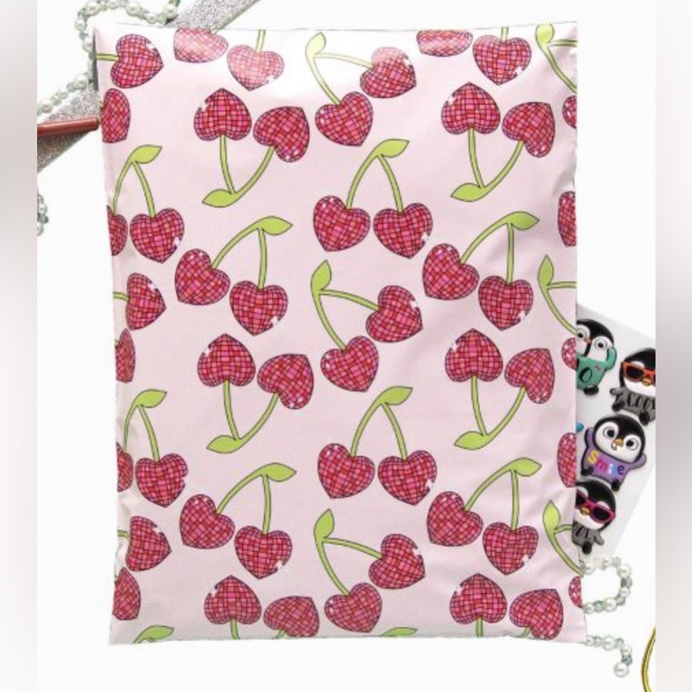 25 10x13 Disco Cherry Print Pink Poly Mailers